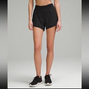 Lulu Lemon Black Track That Mid Rise Lined Shorts 5”